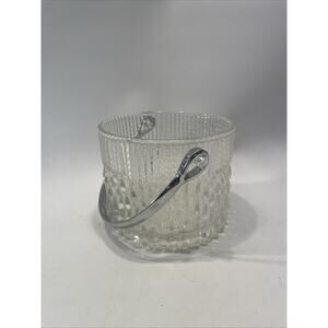 Vintage Mid Century Teleflora Glass Ice Bucket w/ Chrome Handle Made in Taiwan